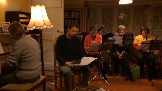 Jamie Rock rehearsing Abschied in Emily and Elizabeth's sitting room the night before the concert